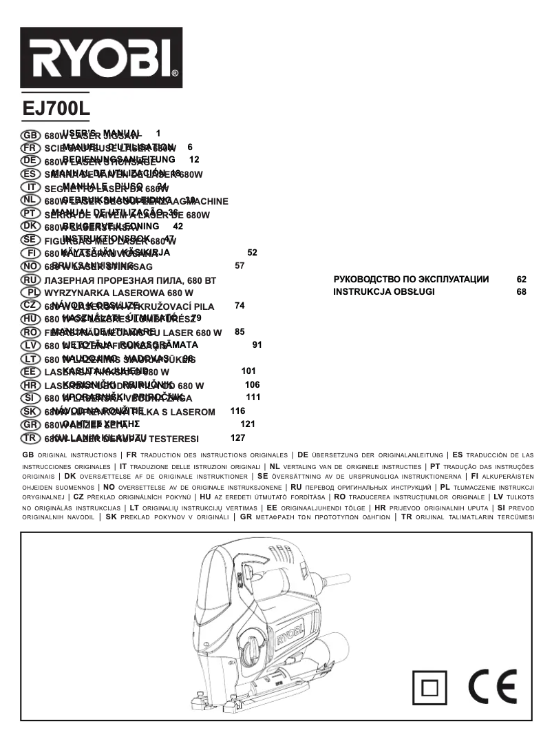 Página 1 del manual Manual de usuario RYOBI EJ700L