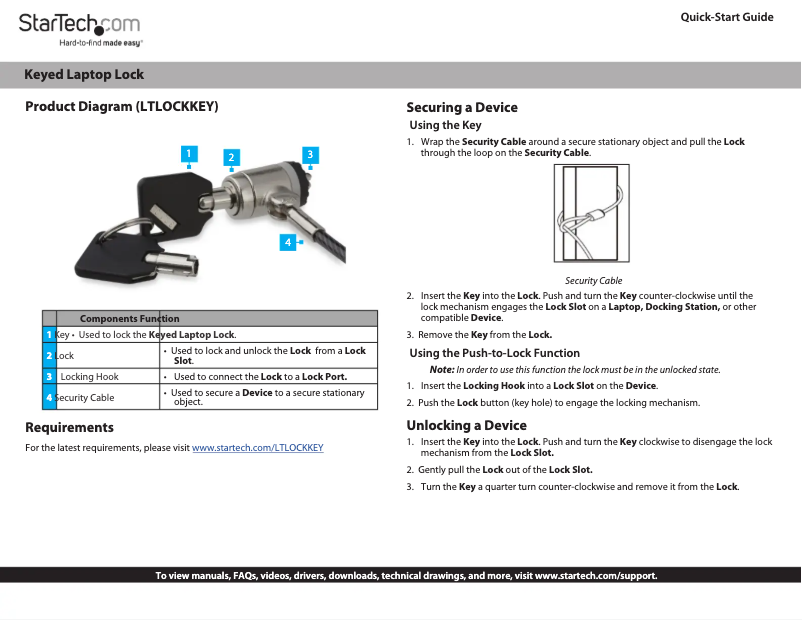 Página 1 del manual Manual de usuario StarTech.com LTLOCKKEY