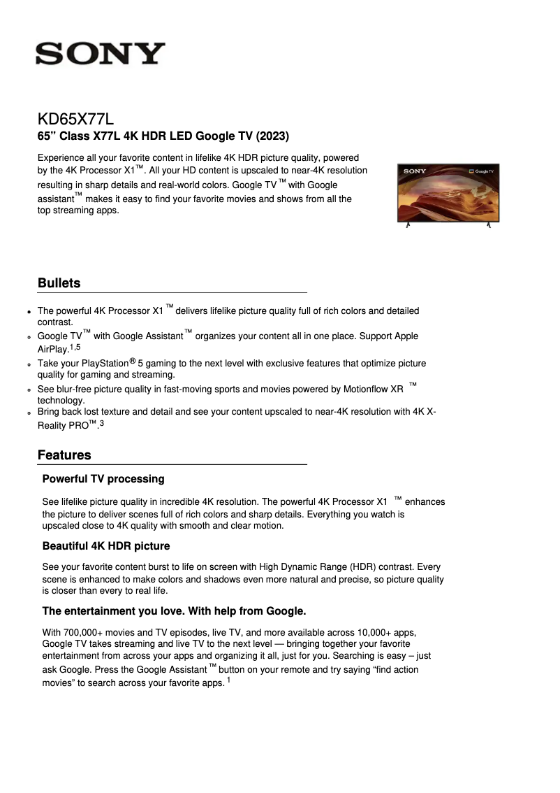 Imagen de la primera página del manual del dispositivo KD-65X77L