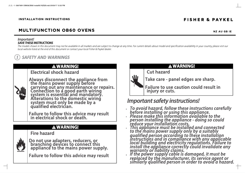 Imagen de la primera página del manual del dispositivo OB60B77DEX3