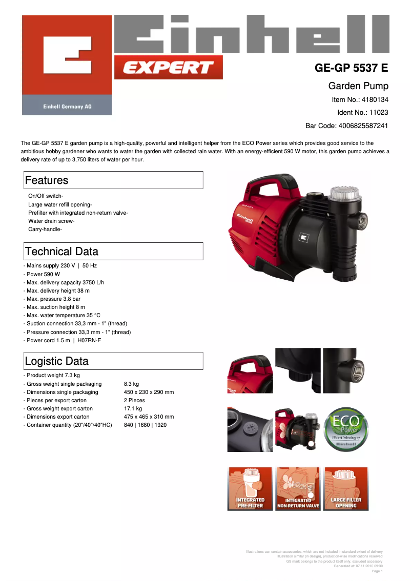 Imagen de la primera página del manual del dispositivo GE-GP 5537 E