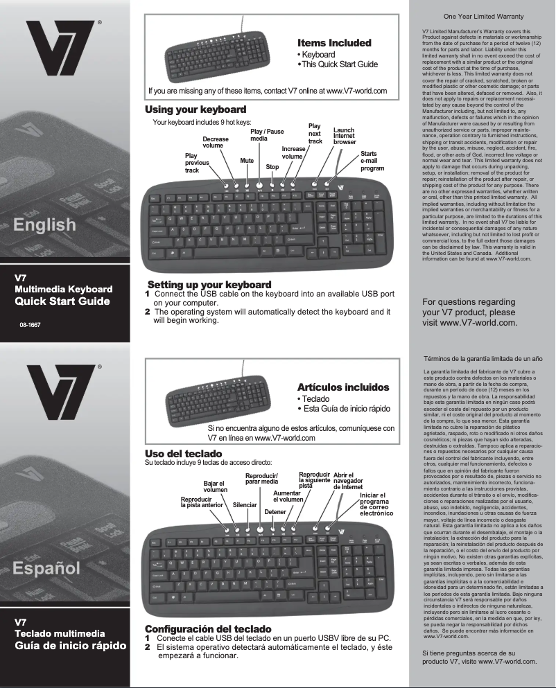 Página 1 del manual Manual de usuario V7 Multimedia Keyboard KM0B1-6E2