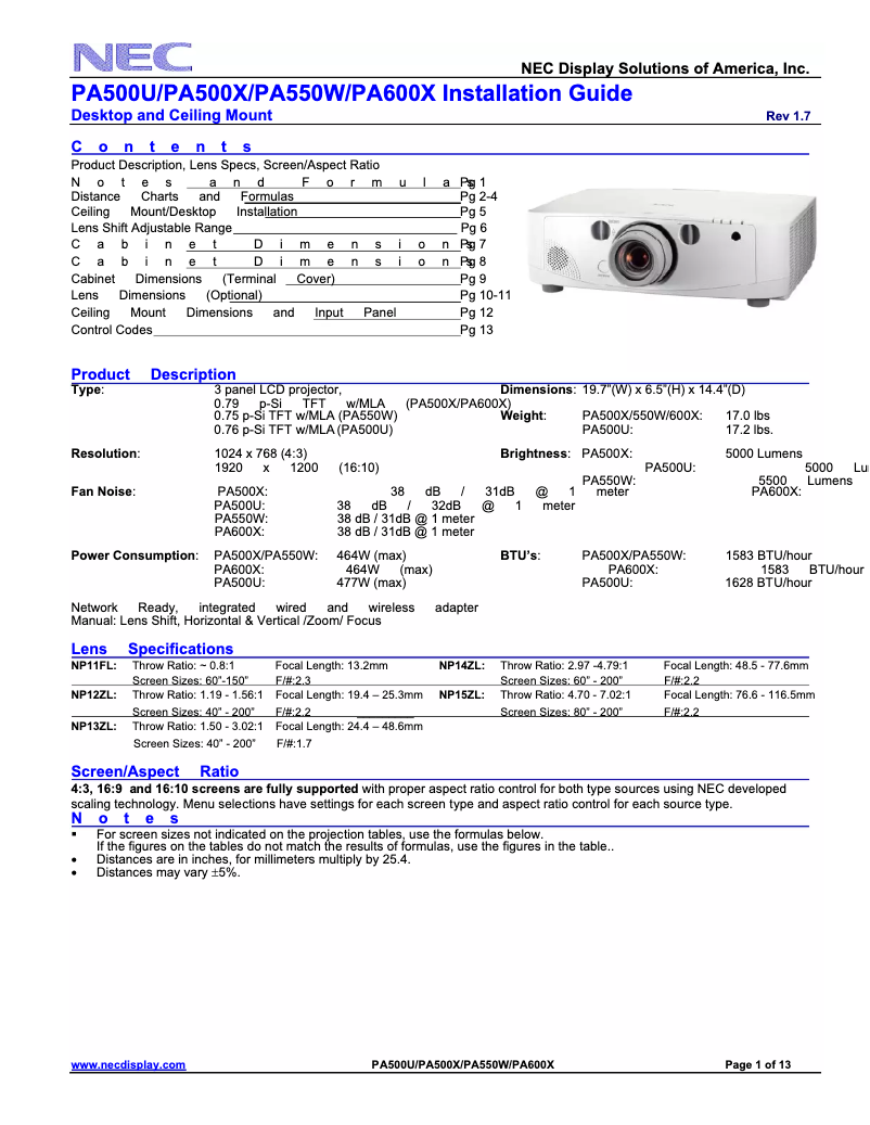 Página 1 del manual Manual de usuario NEC NP-PA500U-13ZL