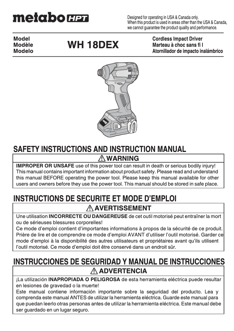 Página 1 del manual Manual de usuario HiKOKI WH18DEX