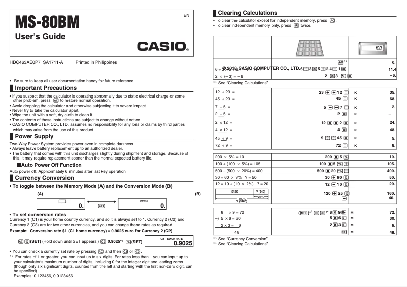 Página 1 del manual Manual de usuario Casio MS-80BM