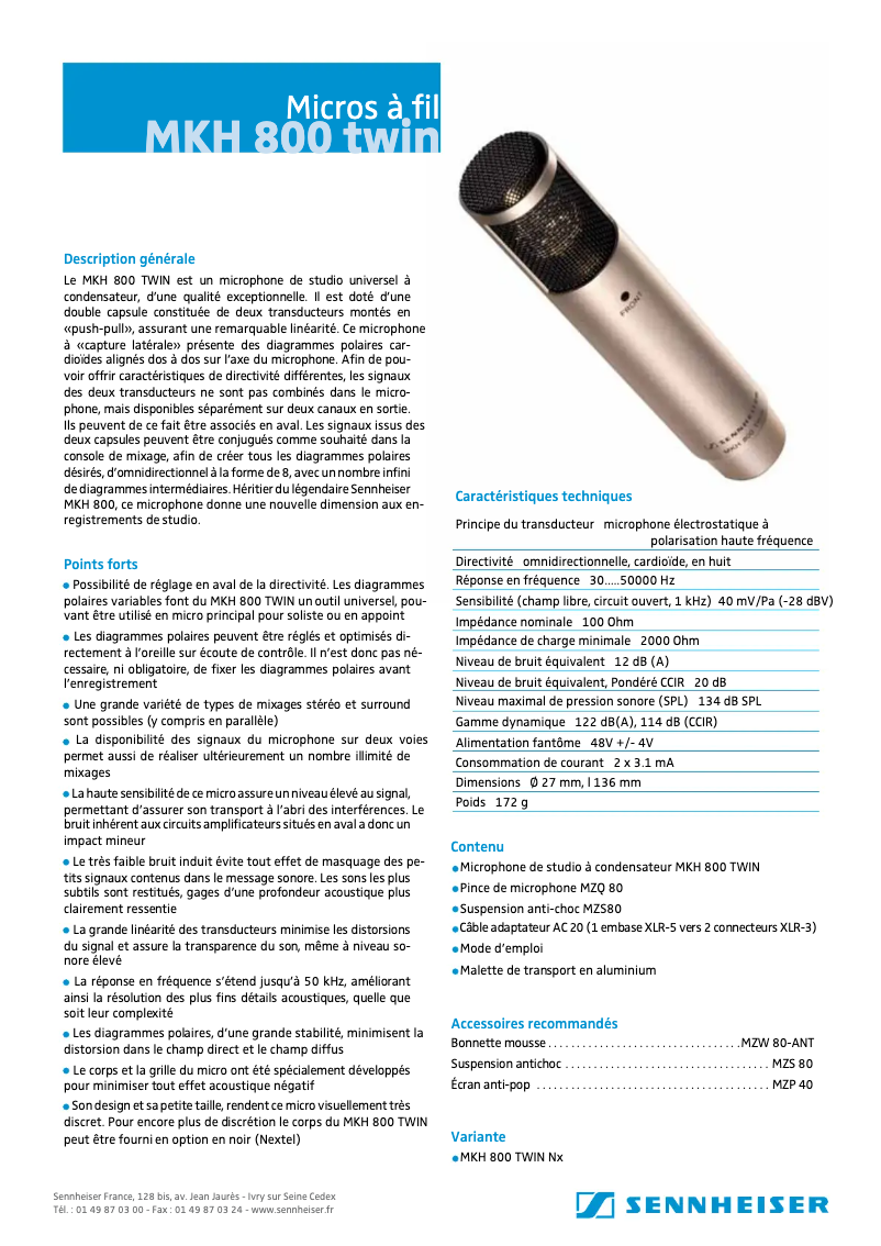 Imagen de la primera página del manual del dispositivo MKH 800 TWIN