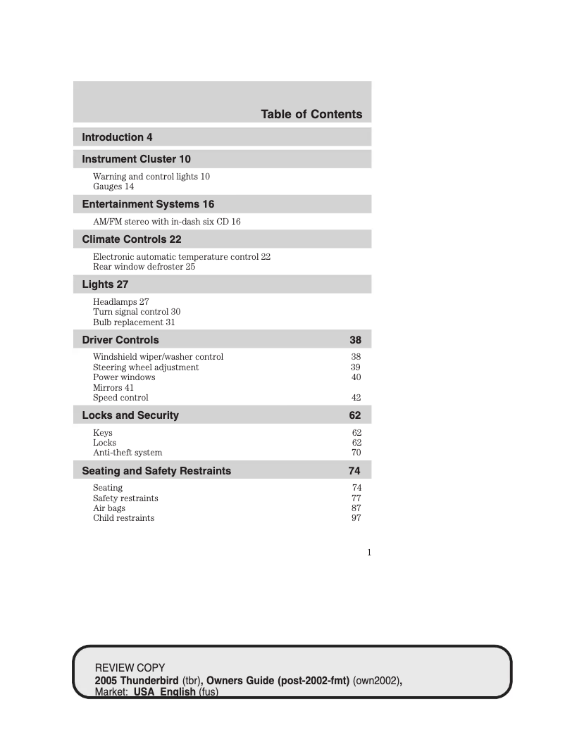 Imagen de la primera página del manual del dispositivo Thunderbird (2005)