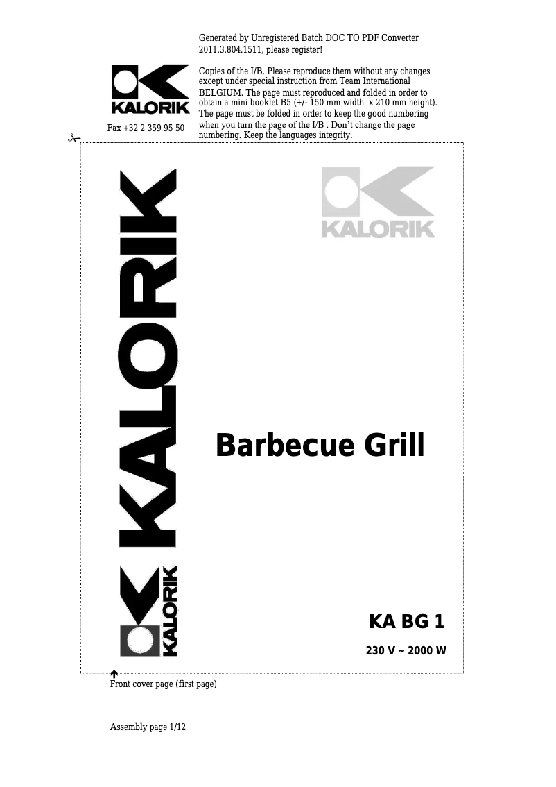 Imagen de la primera página del manual del dispositivo KA BG 1