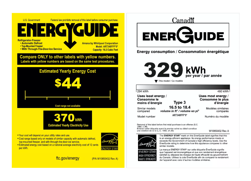 Página 1 del manual Etiqueta energética Amana ART348FFF