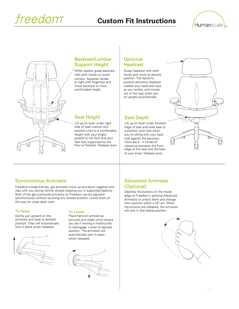 Página nº 1 - Manual de usuario Humanscale Freedom Custom Fit