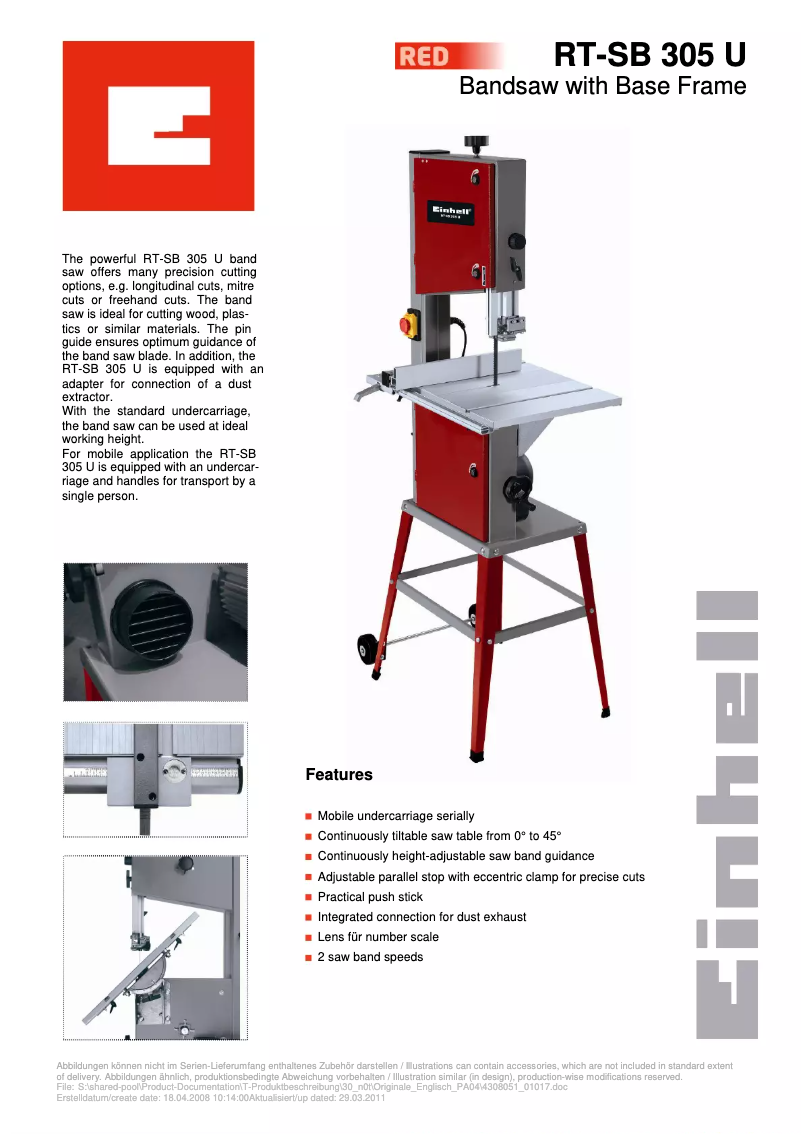 Página nº 1 - Ficha técnica Einhell RT-SB 305 U