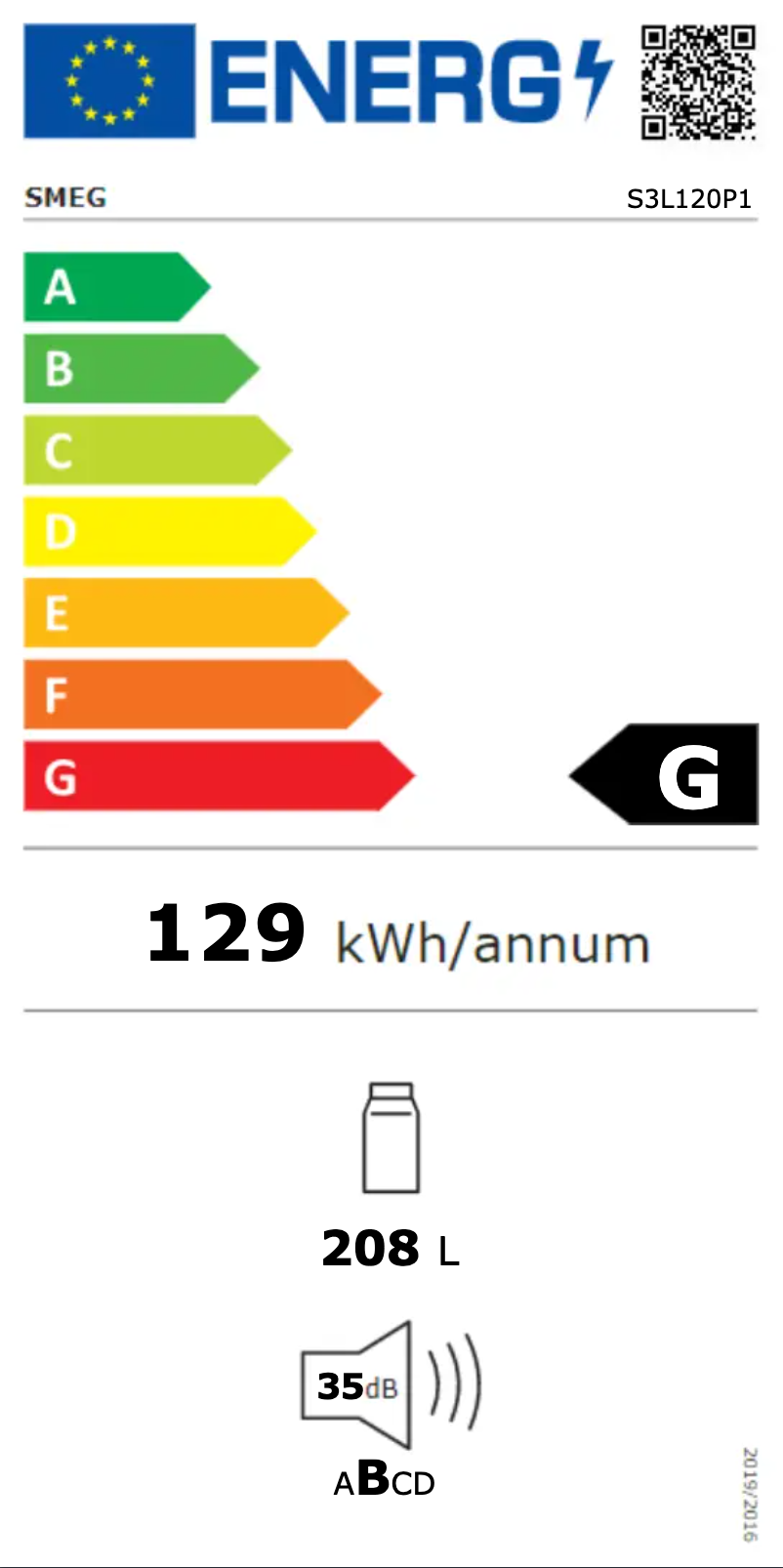 Página 1 del manual Etiqueta energética Smeg S3L120P1