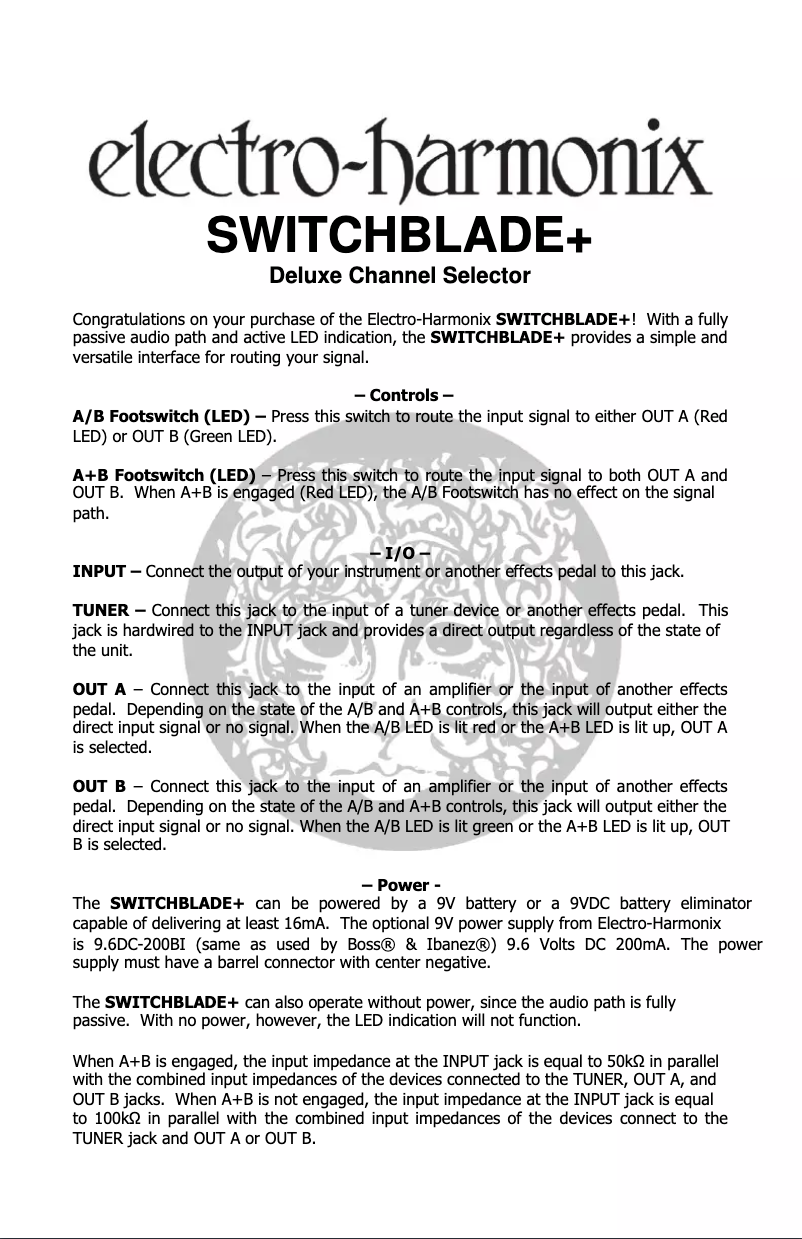 Imagen de la primera página del manual del dispositivo Switchblade+
