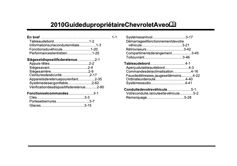Imagen de la primera página del manual del dispositivo Aveo (2010)