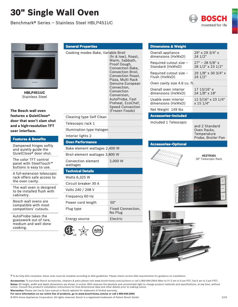 Página 1 del manual Ficha técnica Bosch HBLP451UC