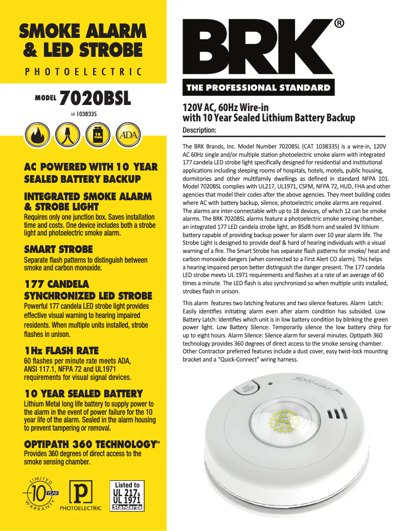 Imagen de la primera página del manual del dispositivo 7020BSL