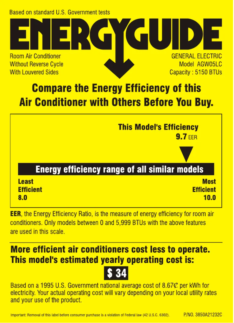 Página 1 del manual Etiqueta energética GE AGW05LC