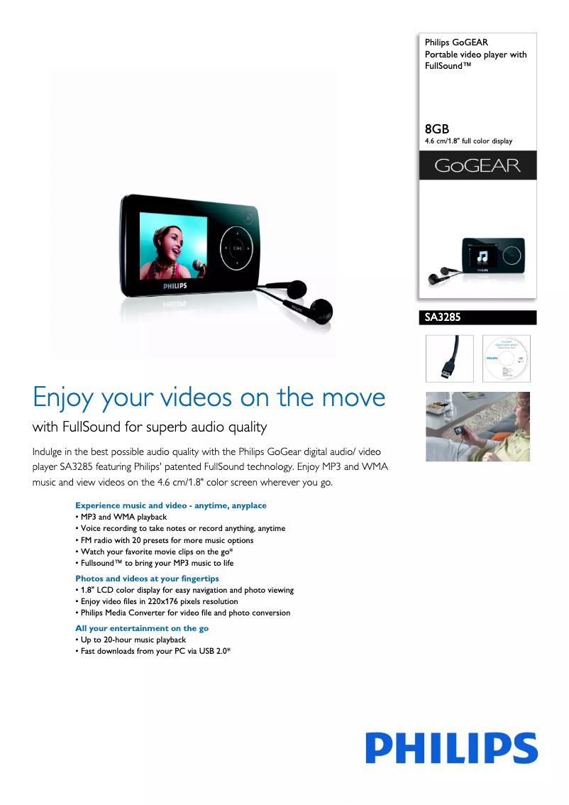 Imagen de la primera página del manual del dispositivo GoGear SA3285