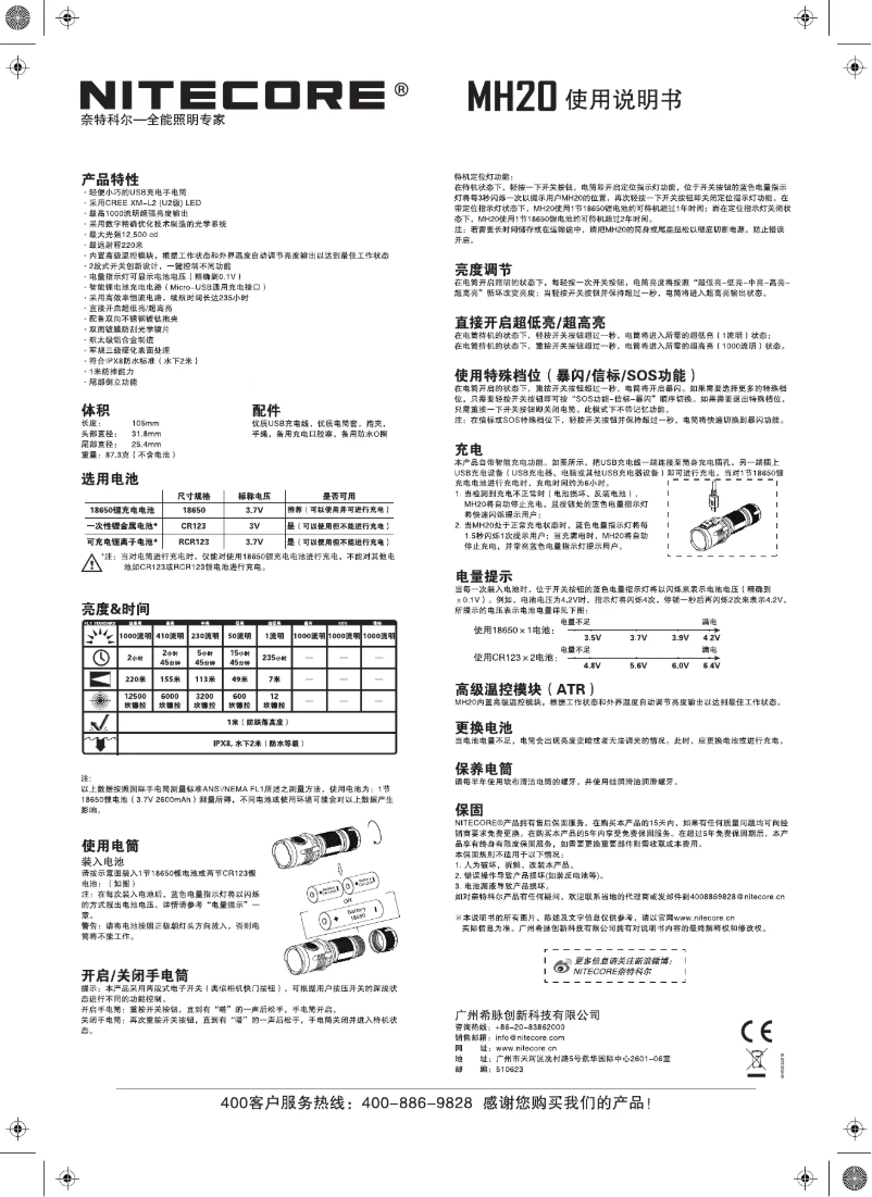 Página nº 1 - Manual de usuario Nitecore MH20