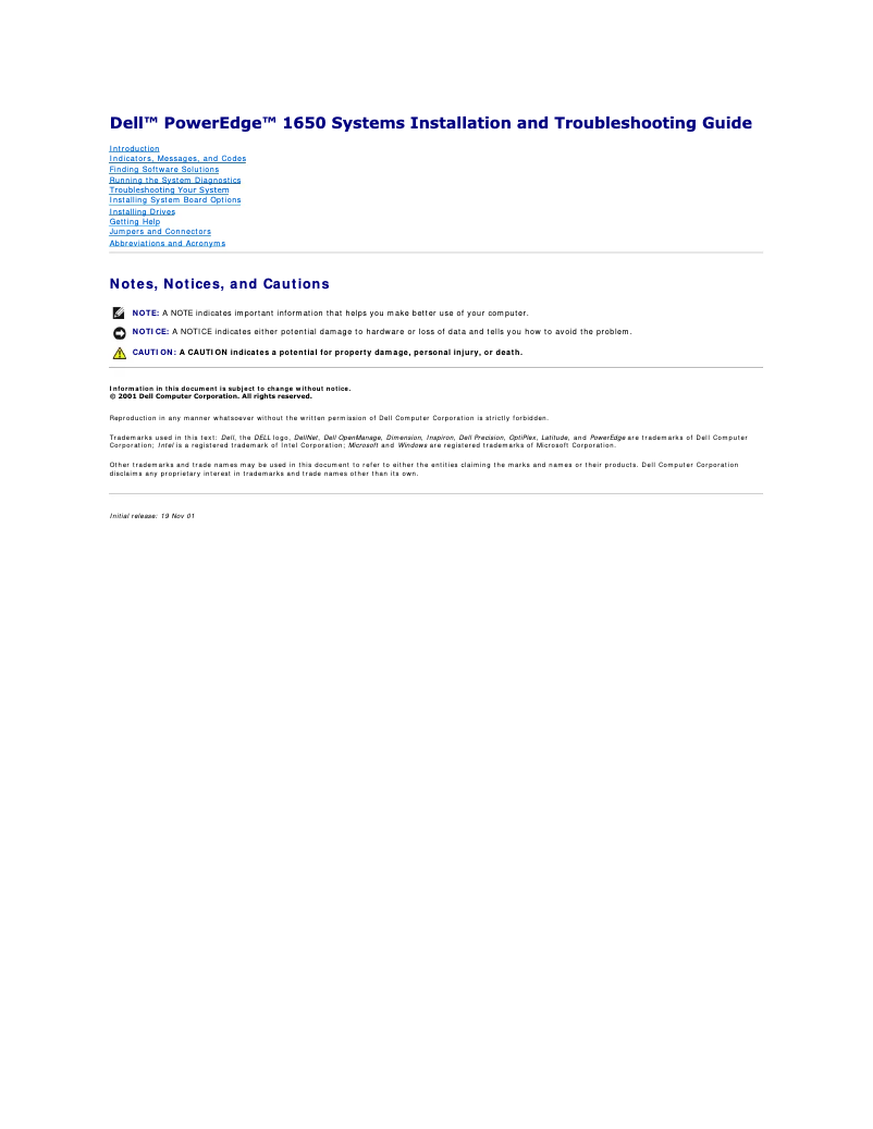 Imagen de la primera página del manual del dispositivo PowerEdge 1650