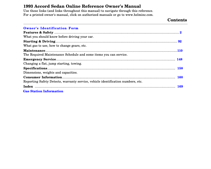 Página 1 del manual Manual de usuario Honda Accord Wagon (1993)