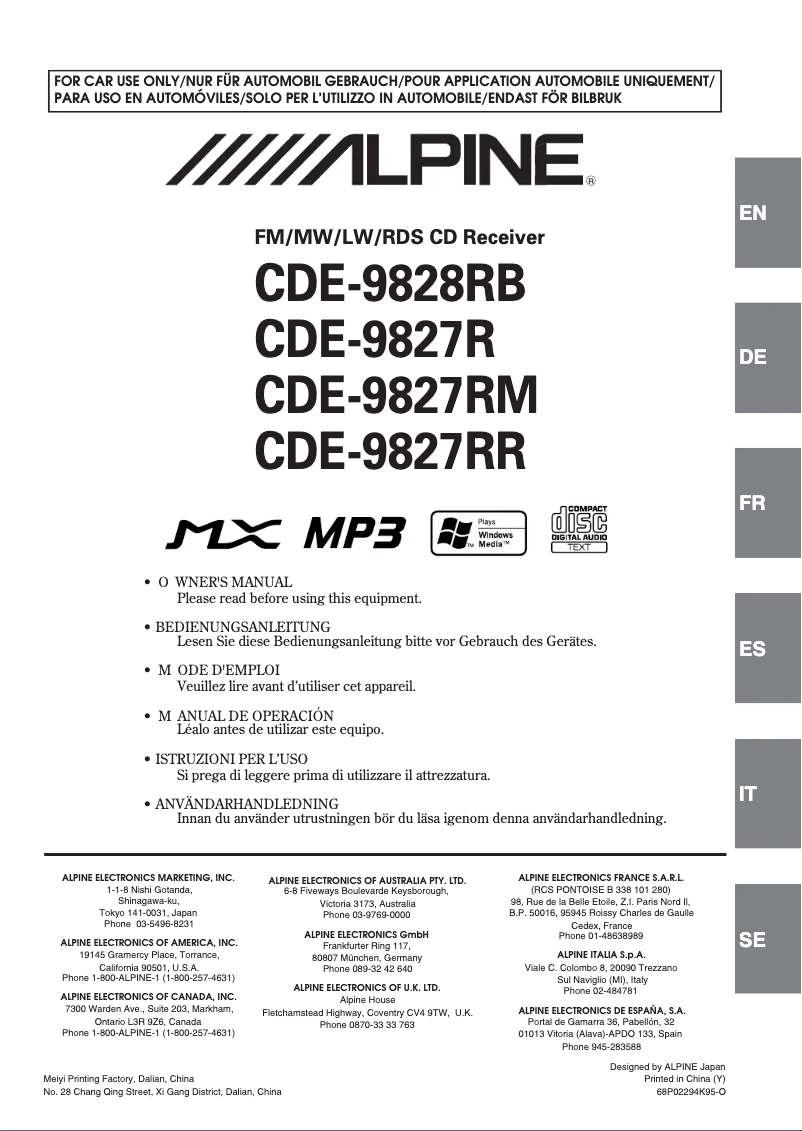 Página 1 del manual Manual de usuario Alpine CDE-9827RM