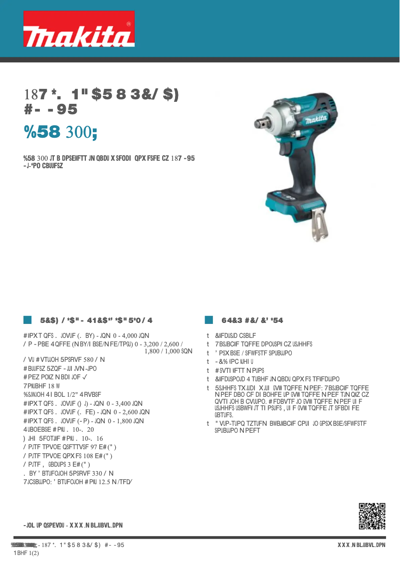 Página 1 del manual Ficha técnica Makita DTW300Z