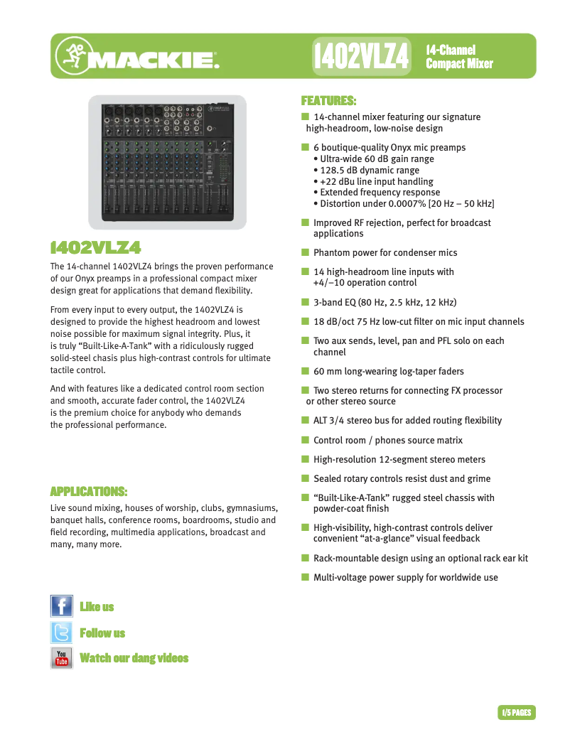 Página 1 del manual Ficha técnica Mackie 1402VLZ4