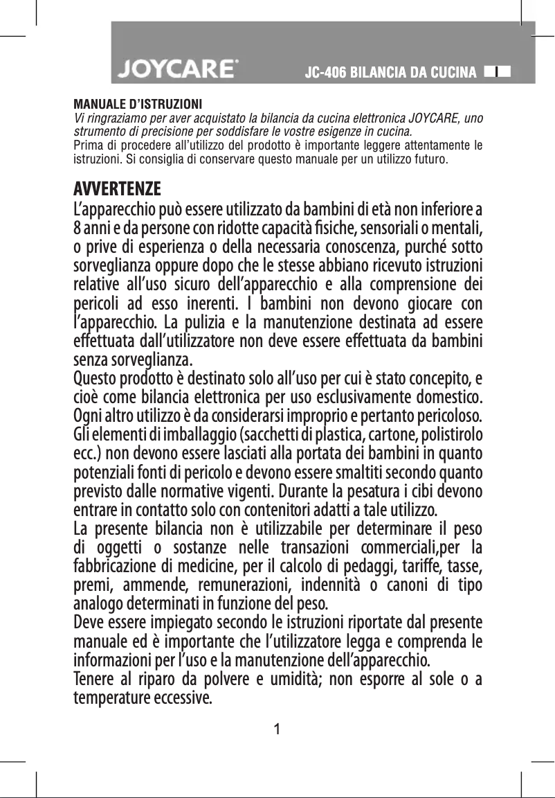 Imagen de la primera página del manual del dispositivo JC-406