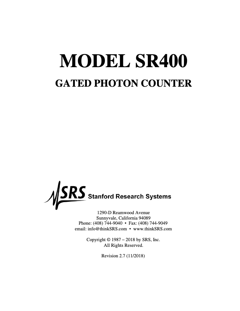 Imagen de la primera página del manual del dispositivo SR400