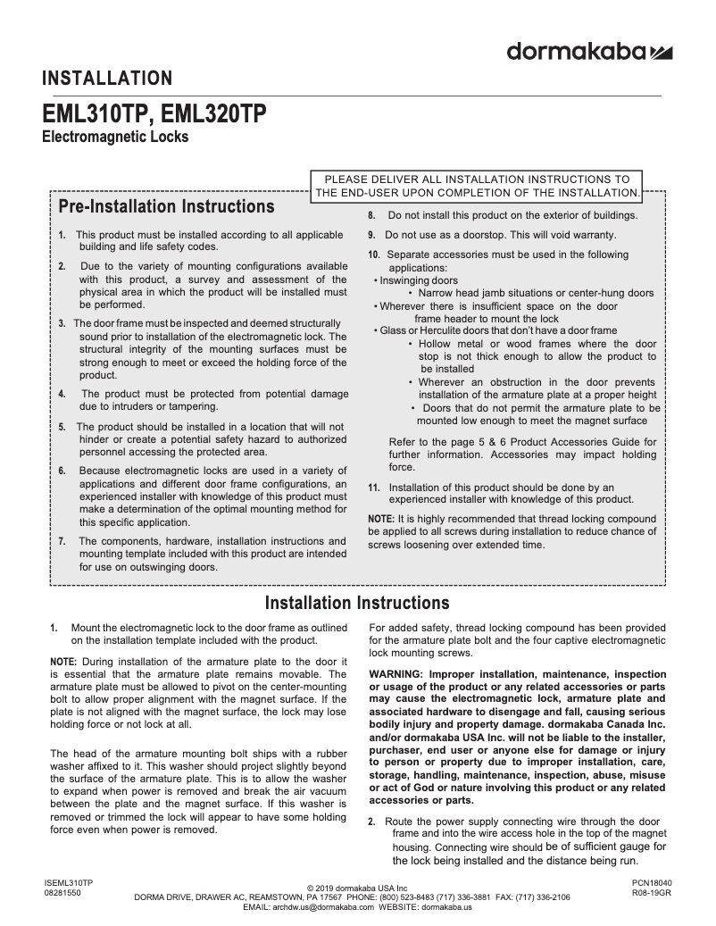 Página 1 del manual Manual de usuario Dormakaba EMLTP