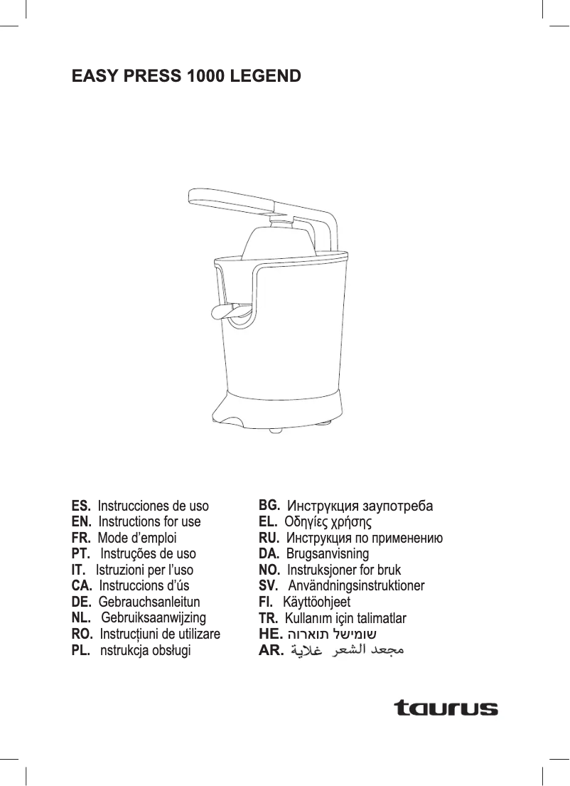 Página nº 1 - Manual de usuario Taurus Easy Press 1000 Legend