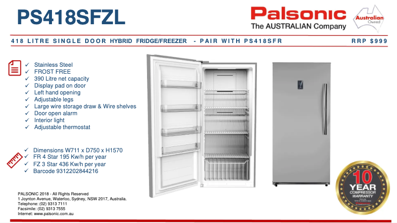 Página nº 1 - Ficha técnica Palsonic PS418SFZL