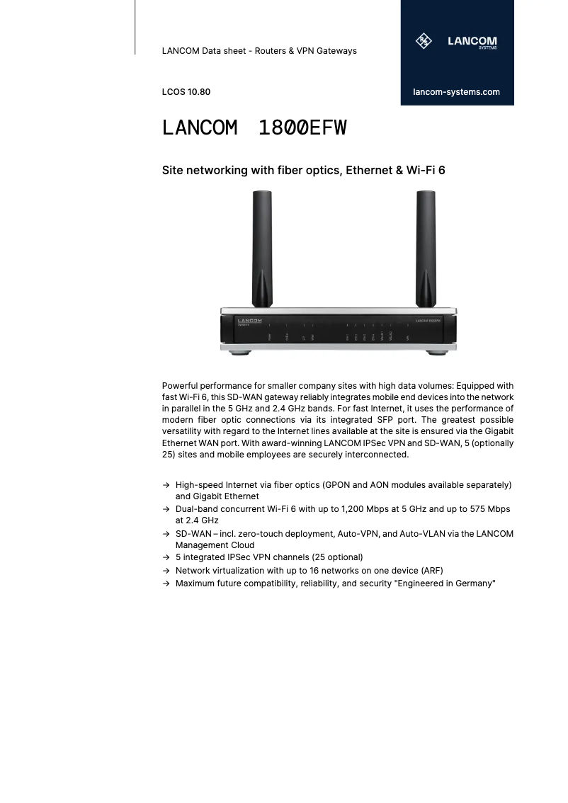 Página 1 del manual Ficha técnica Lancom 1800EFW