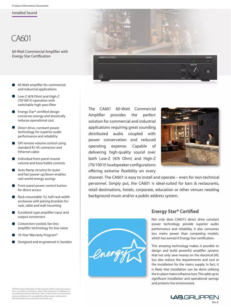 Página 1 del manual Ficha técnica Lab Gruppen CA601