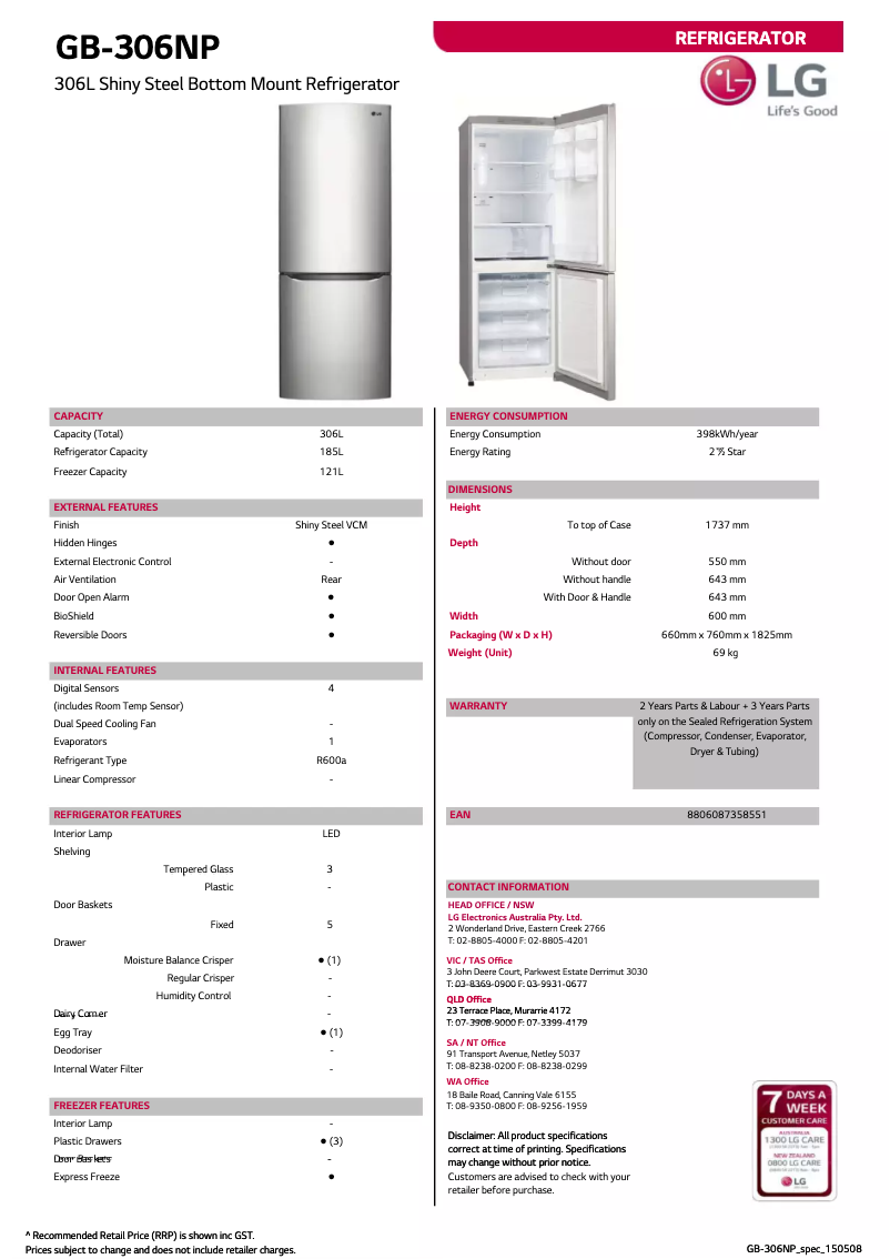 Página nº 1 - Ficha técnica LG GB-306NP