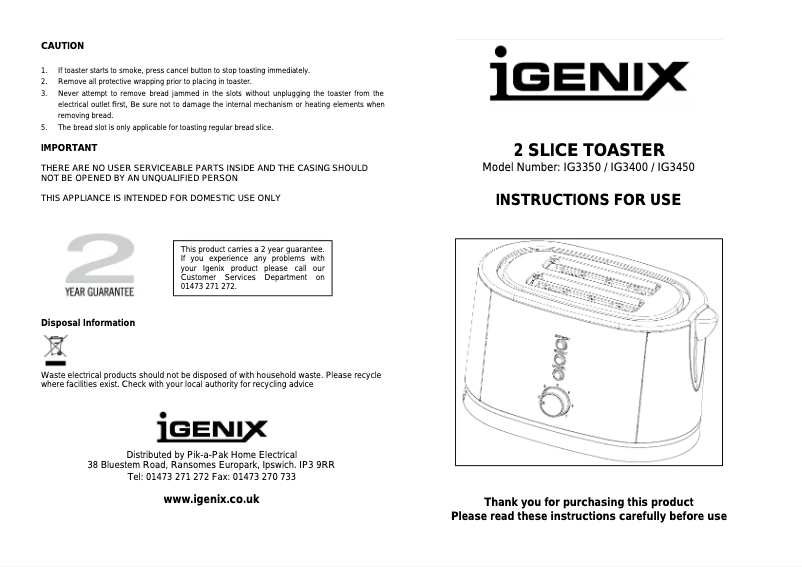 Imagen de la primera página del manual del dispositivo IG3450