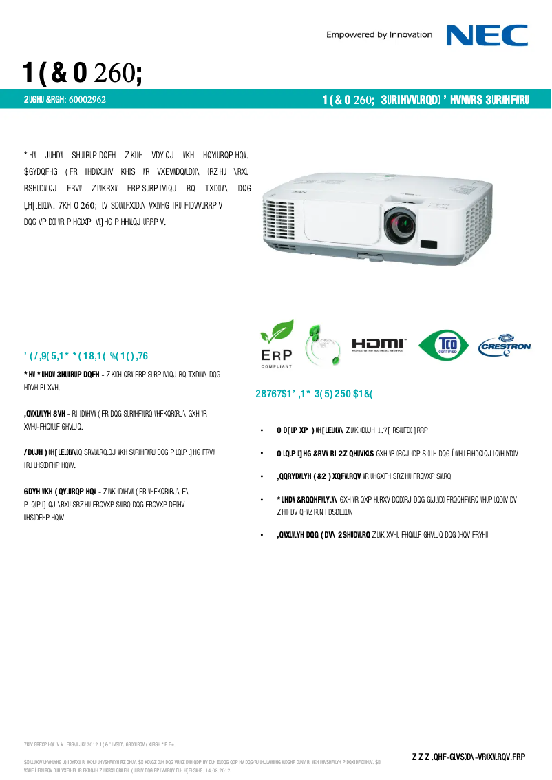 Página nº 1 - Ficha técnica NEC M260X