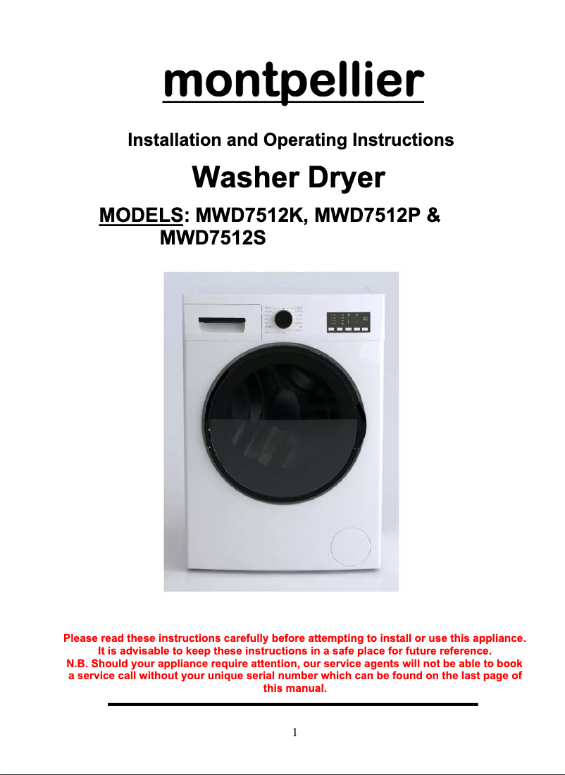 Página 1 del manual Manual de usuario Montpellier MWD7512K