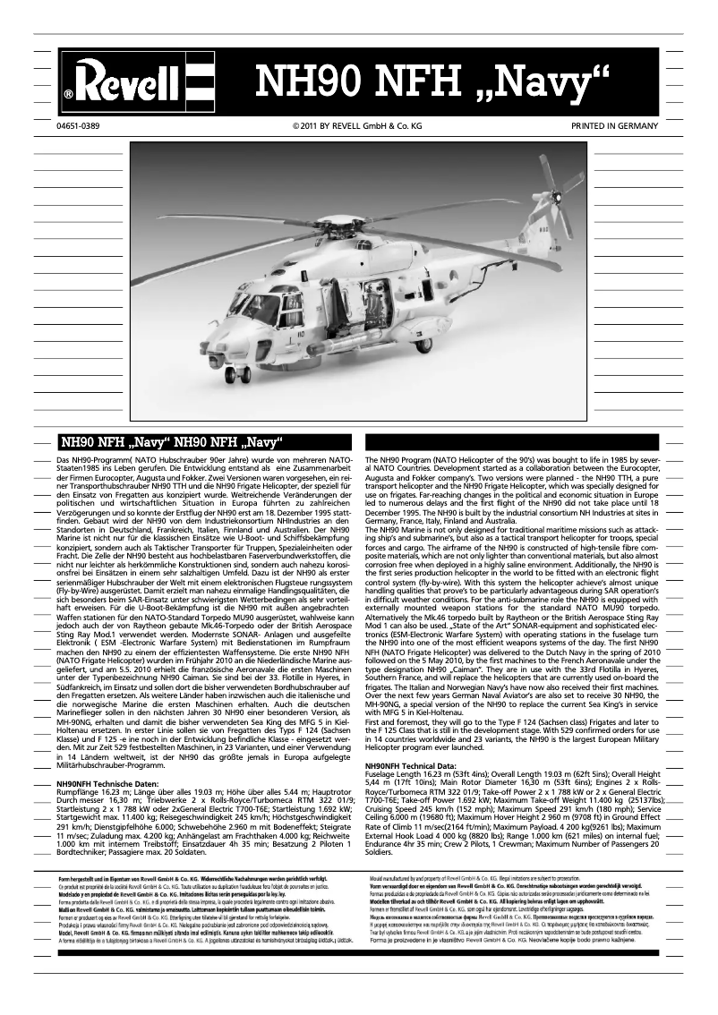 Imagen de la primera página del manual del dispositivo NH90 NFH Navy