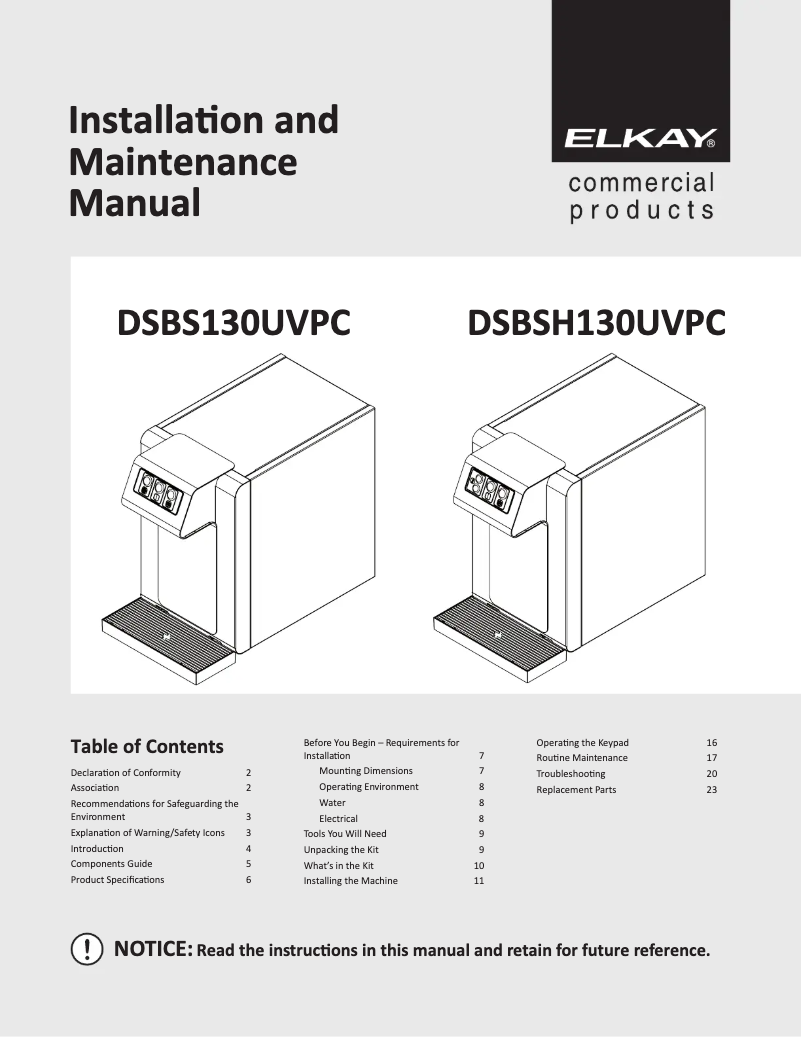 Imagen de la primera página del manual del dispositivo DSBSH130UVPC