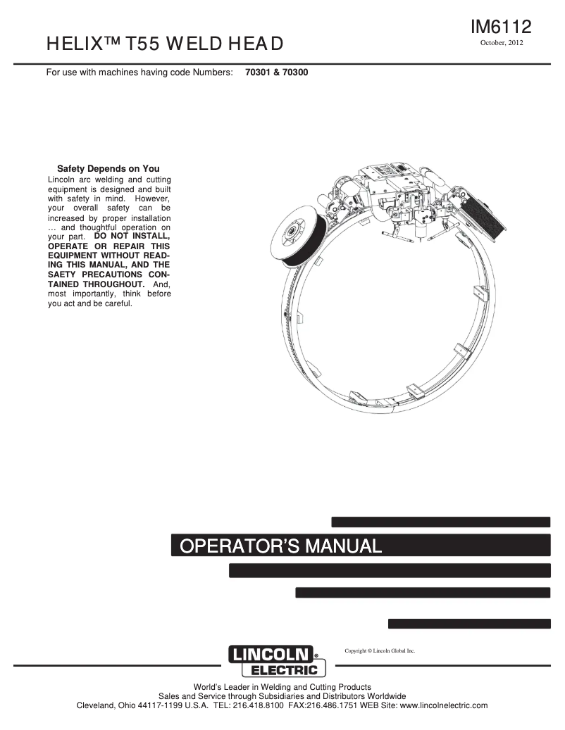 Imagen de la primera página del manual del dispositivo Helix T55 Weld Head