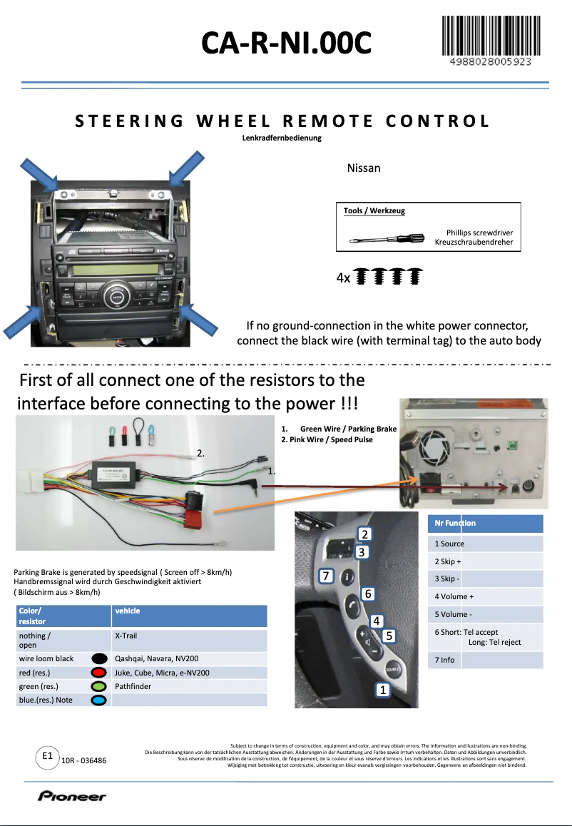 Página 1 del manual Manual de usuario Pioneer CA-R-NI.00C