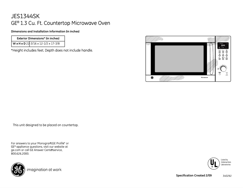Página 1 del manual Ficha técnica GE JES1344SK
