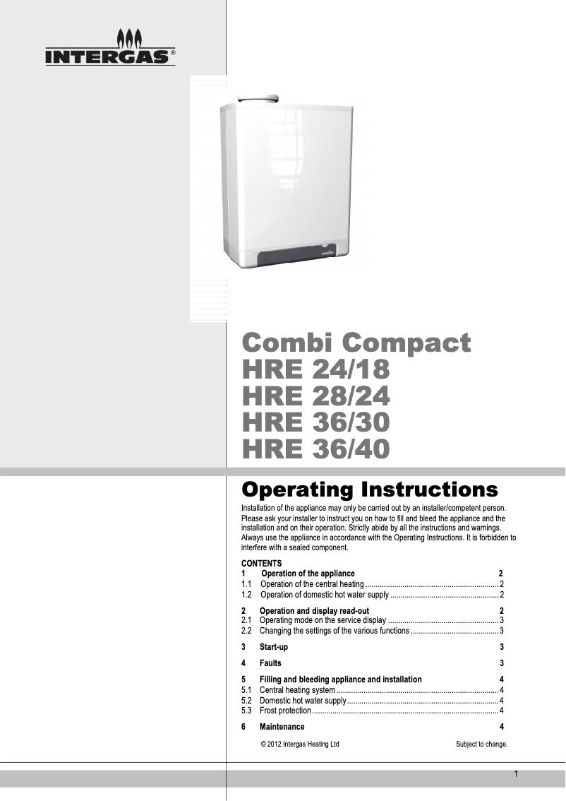 Imagen de la primera página del manual del dispositivo Kombi Kompakt HRE 36/30