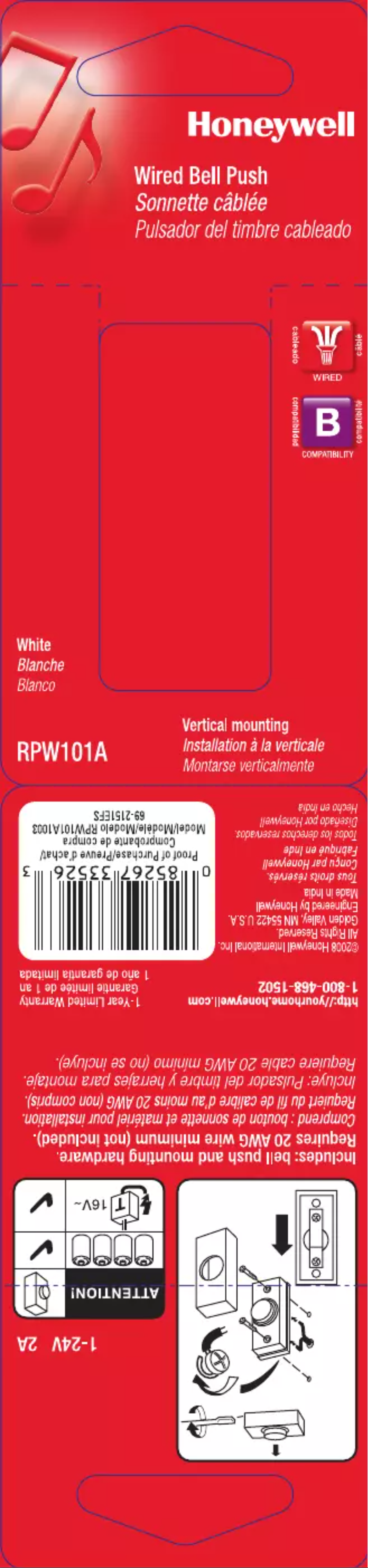 Página 1 del manual Manual de usuario Honeywell RPW101A