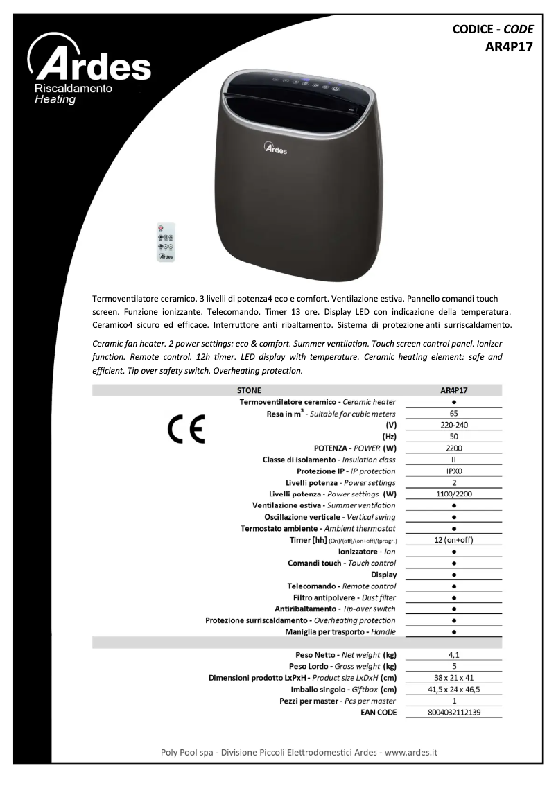 Página nº 1 - Ficha técnica Ardes AR4P17