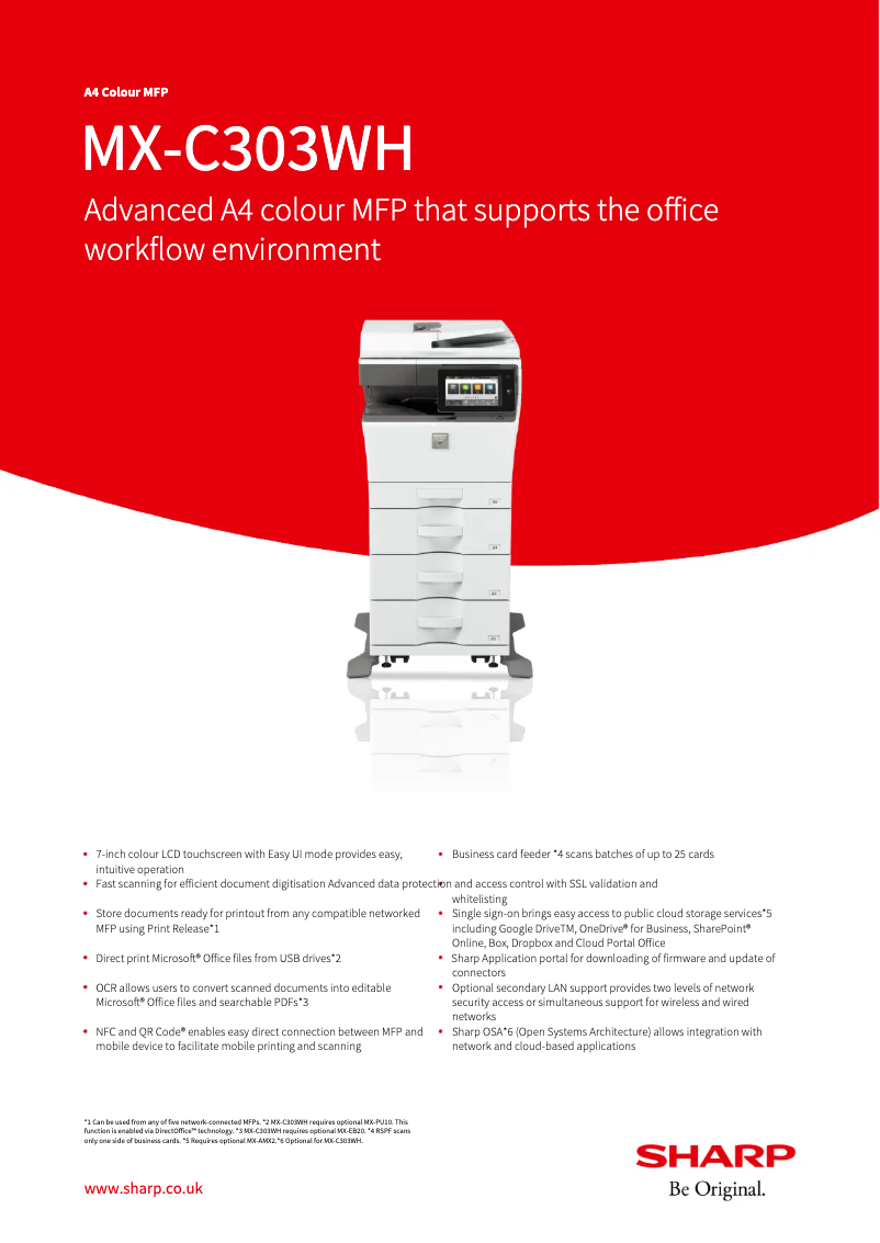 Página 1 del manual Ficha técnica Sharp MX-C303WH