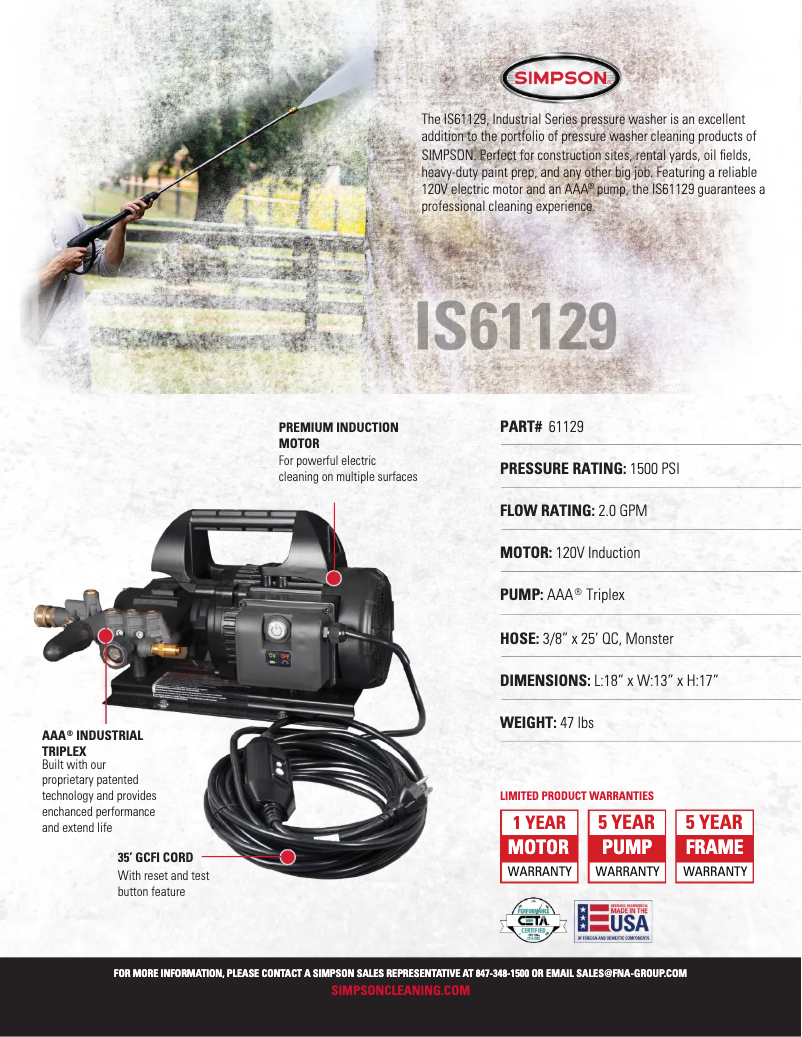 Página 1 del manual Ficha técnica Simpson IS61129