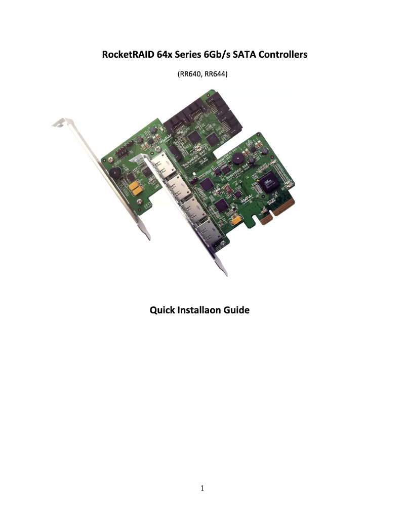 Imagen de la primera página del manual del dispositivo RocketRAID 644